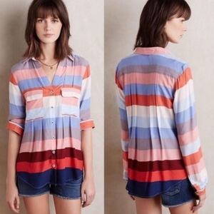 Anthropologie Maeve | Winwood Multicolor Pink Stripe Blouse Size 12